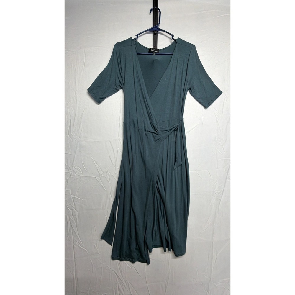 Lulus Slate Blue Green Maxi Wrap Dress Womens Small V-Neck Short Sleeve Party - Picture 5 of 5